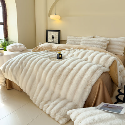 אורתוקלאוד LuxeBlanket – שמיכת פרווה דמוי ארנב, עבה ונעימה לחורף, לבית ולמטיילים